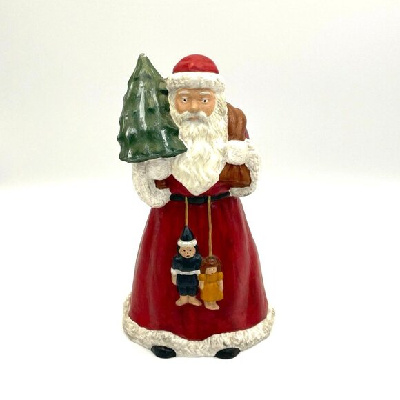 Vintage Hand Painted Resin Santa Claus Carrying Bag & Tree 6.5" H - Picture 1 of 5